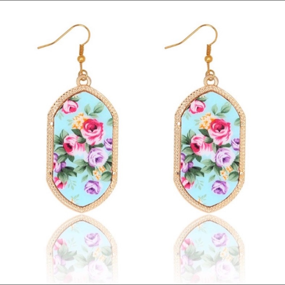 NWT Floral Oval Dangle Statement Earrings - Picture 6 of 6